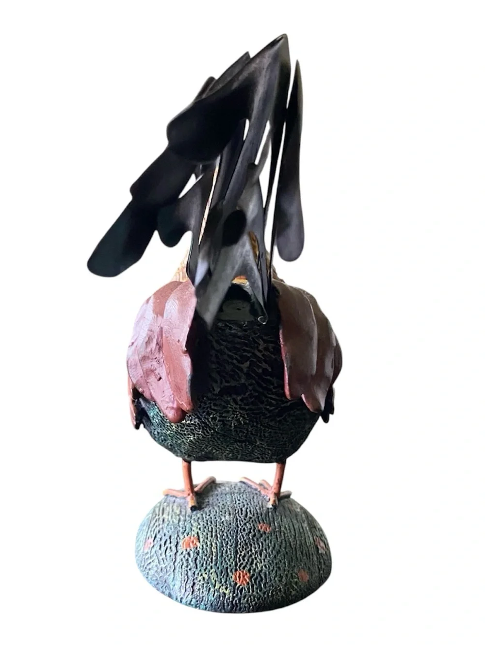 Rooster Candle Holder Rustic Farmhouse Cottage Metal Feathers Painted Chicken